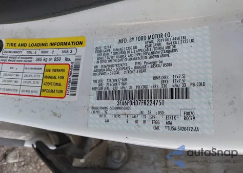 2015 Ford Fusion Se z USA, uszkodzony, nr VIN 3FA6P0HD7FR224751